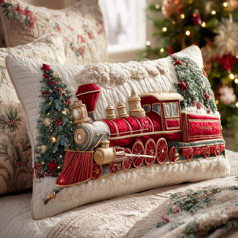 Quilted Cushion Cover with Steam Locomotive Design - Perfect for Celebrations