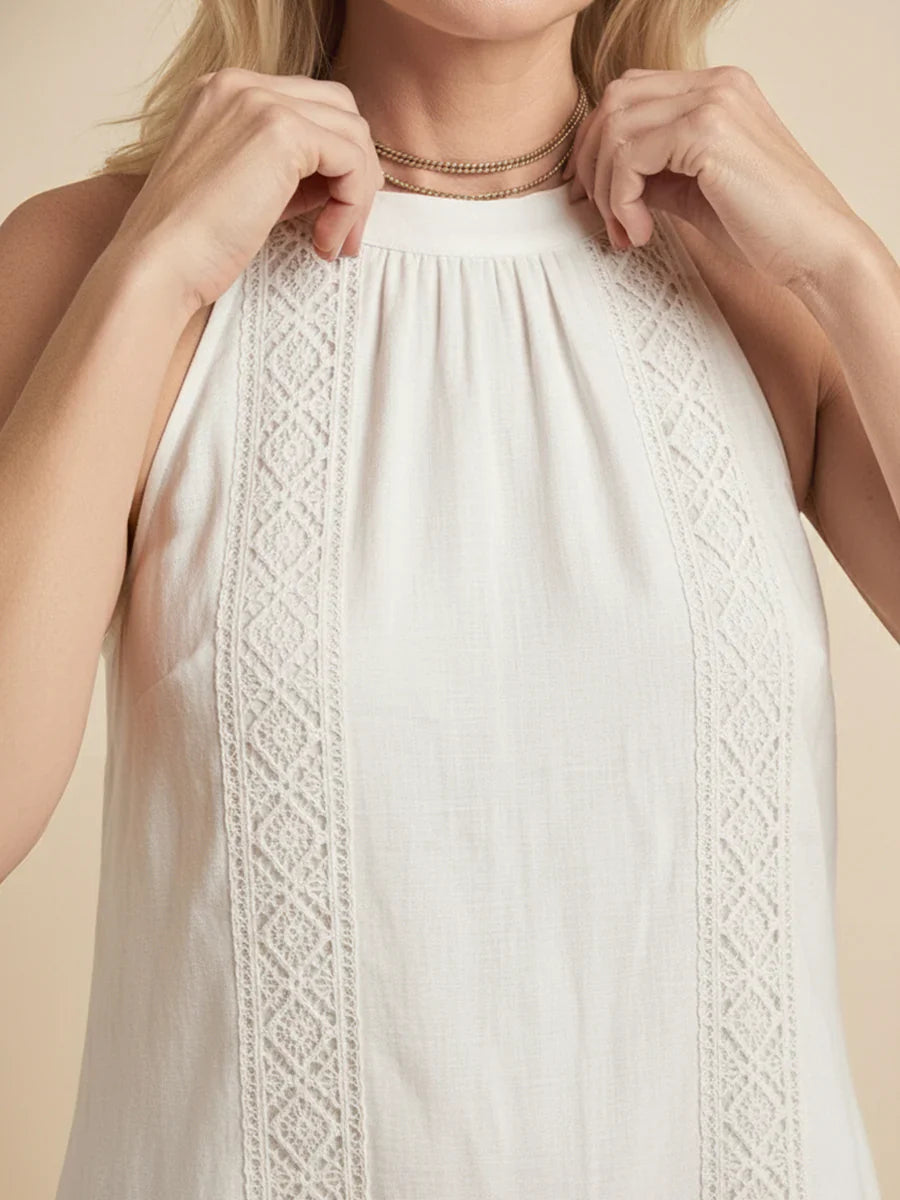 Jimena | Linen Midi Dress Featuring Mao Collar