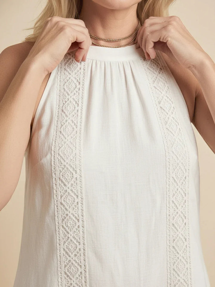 Jimena | Linen Midi Dress Featuring Mao Collar