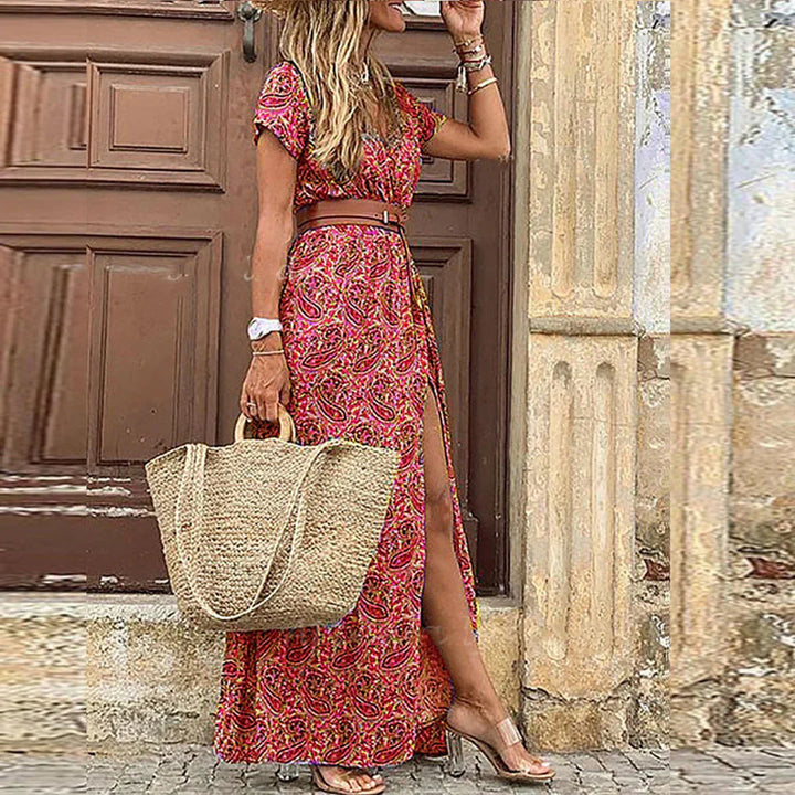 Joselin™ – Elegant Bohemian Maxi Dress with Belt