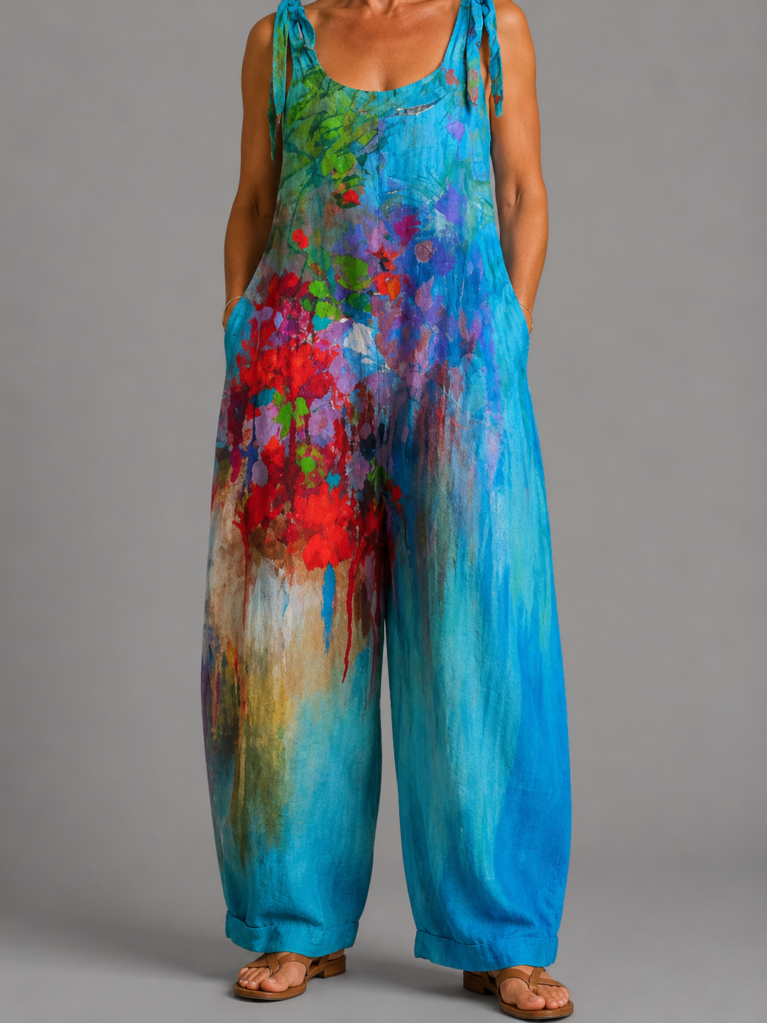 Freya | Blue Floral Dungarees