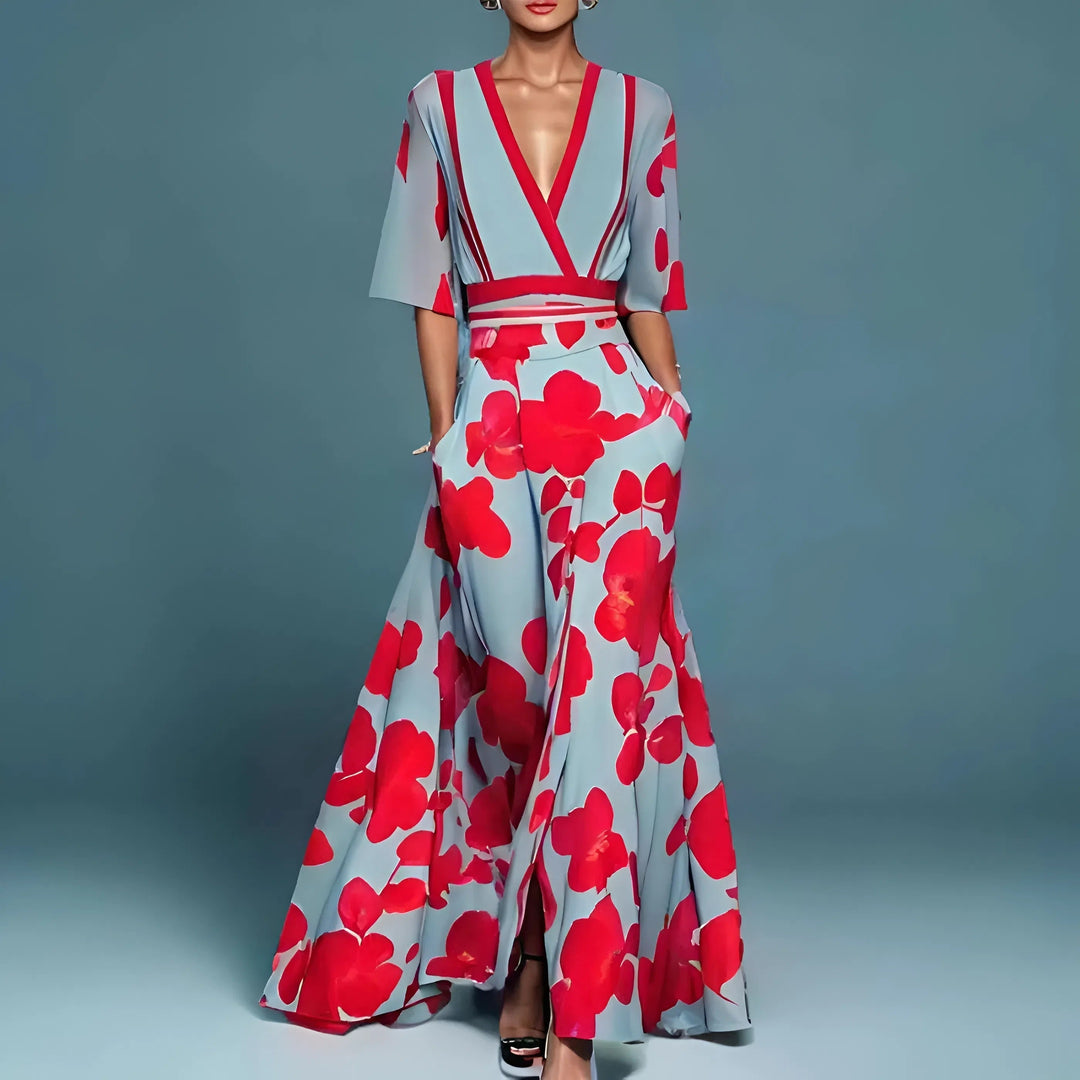 Valentina | Chic Long Dress Featuring a Deep V-Neck