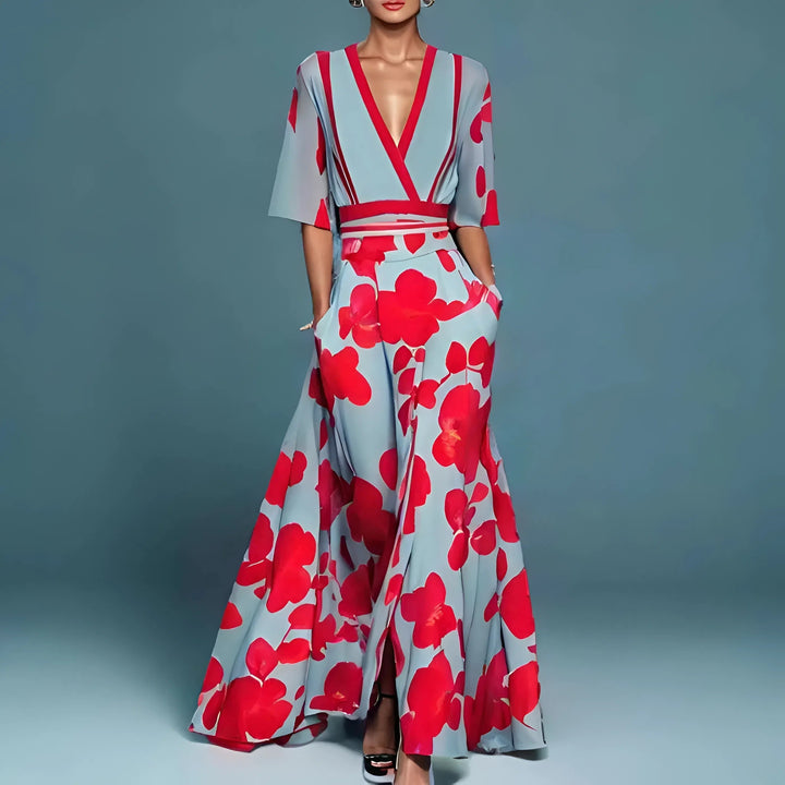 Valentina | Chic Long Dress Featuring a Deep V-Neck