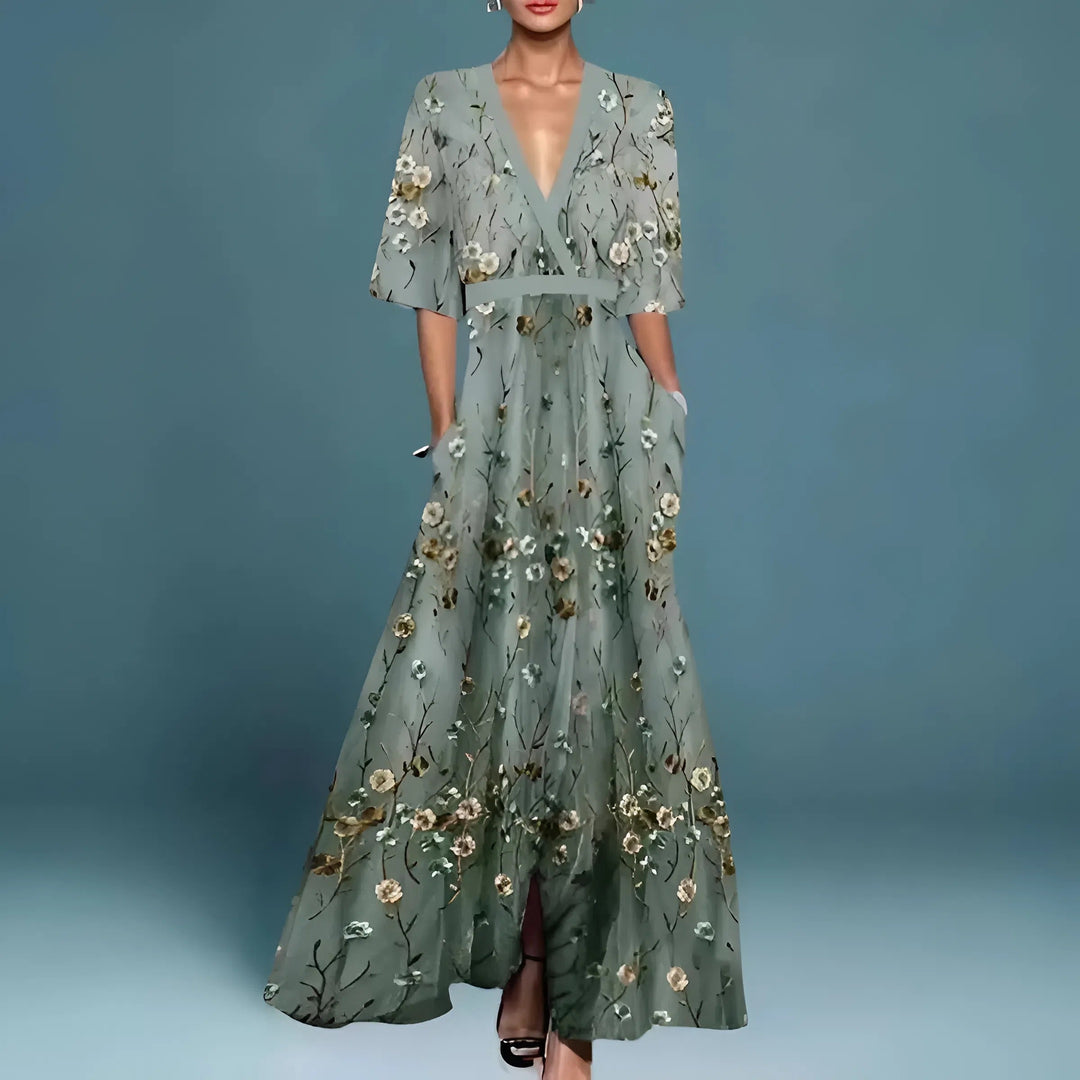 Valentina | Chic Long Dress Featuring a Deep V-Neck