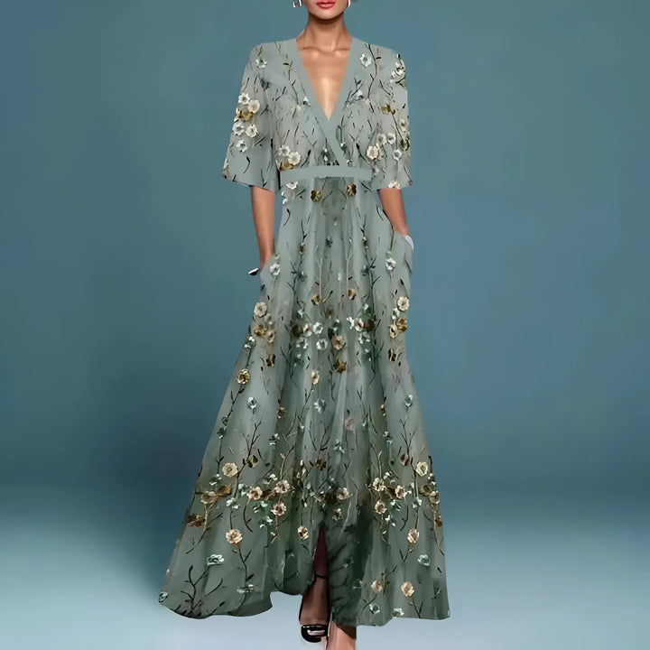 Valentina | Chic Long Dress Featuring a Deep V-Neck