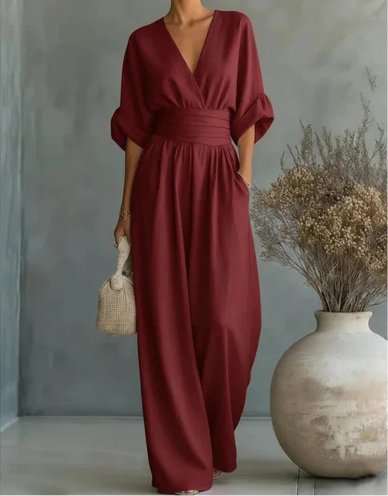 Daniela - Chic V-Neck Wide-Leg Jumpsuit