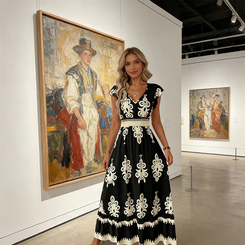 Candela | V-Neck Baroque Maxi Dress