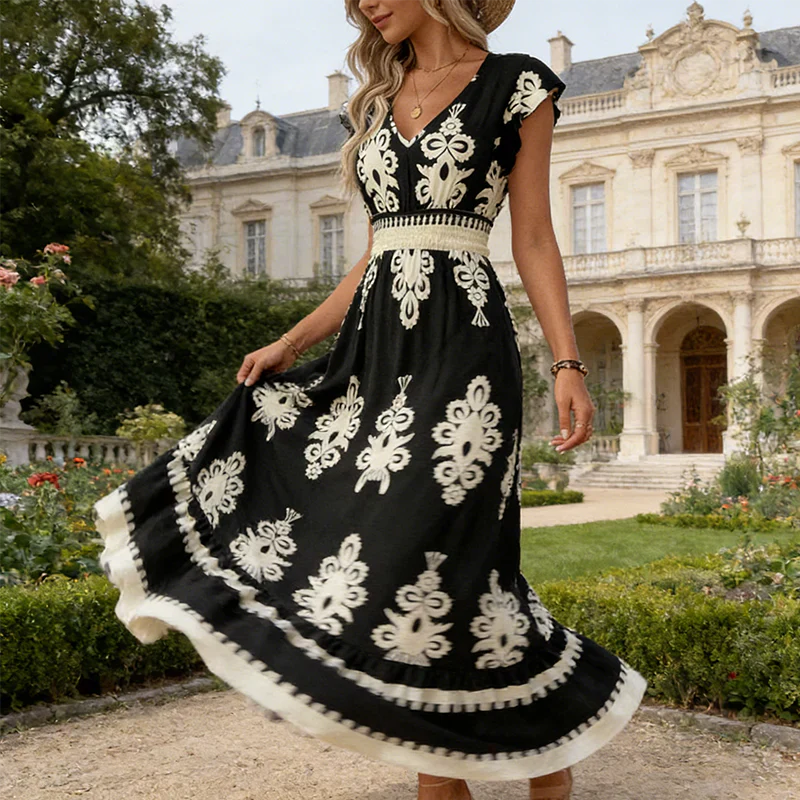 Candela | V-Neck Baroque Maxi Dress