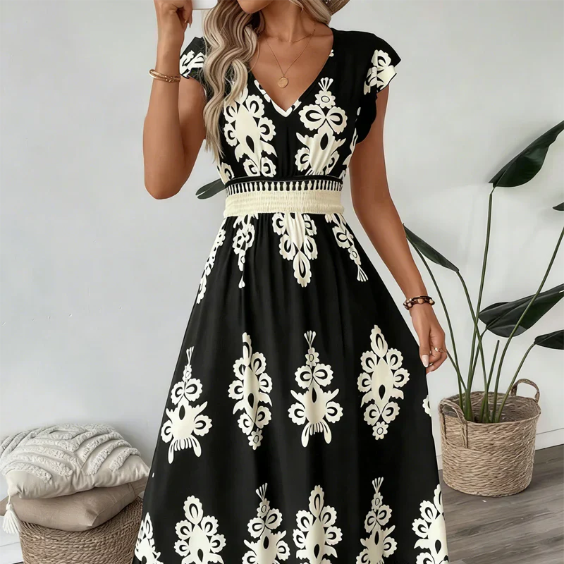 Candela | V-Neck Baroque Maxi Dress