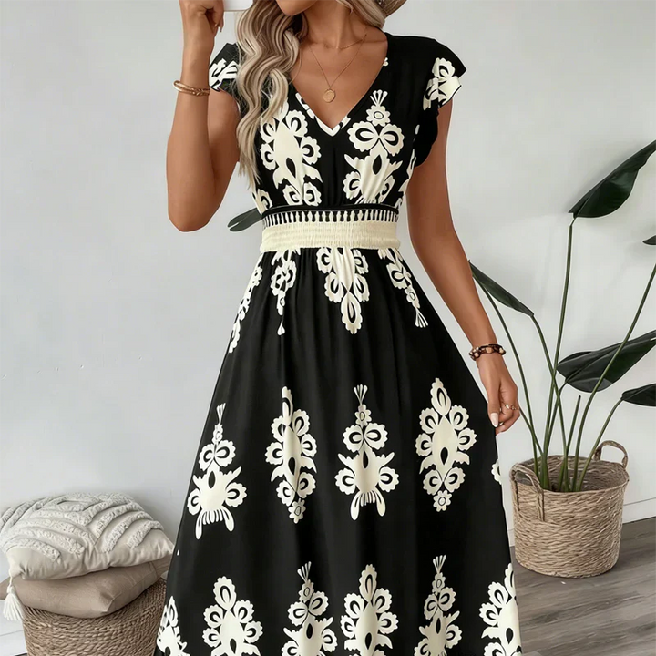 Candela | V-Neck Baroque Maxi Dress