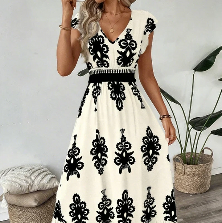 Candela | V-Neck Baroque Maxi Dress