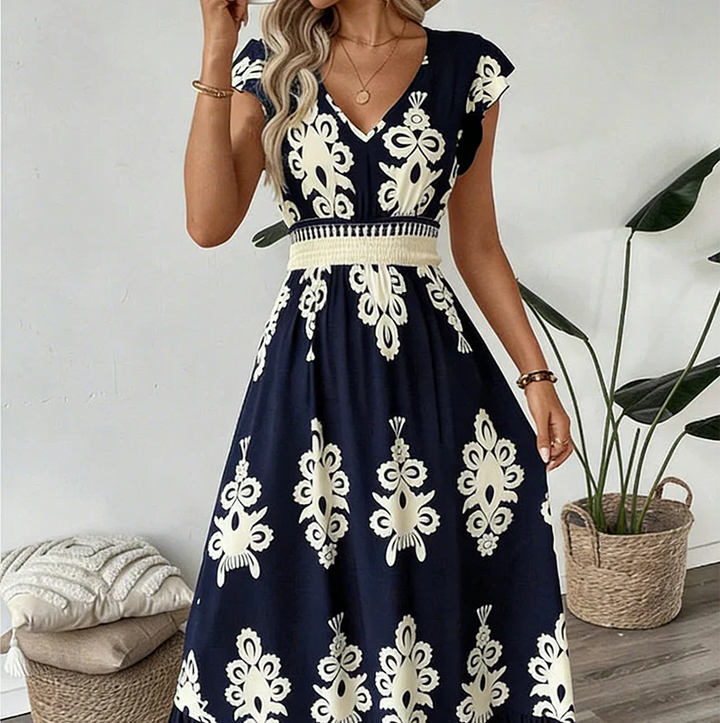 Candela | V-Neck Baroque Maxi Dress