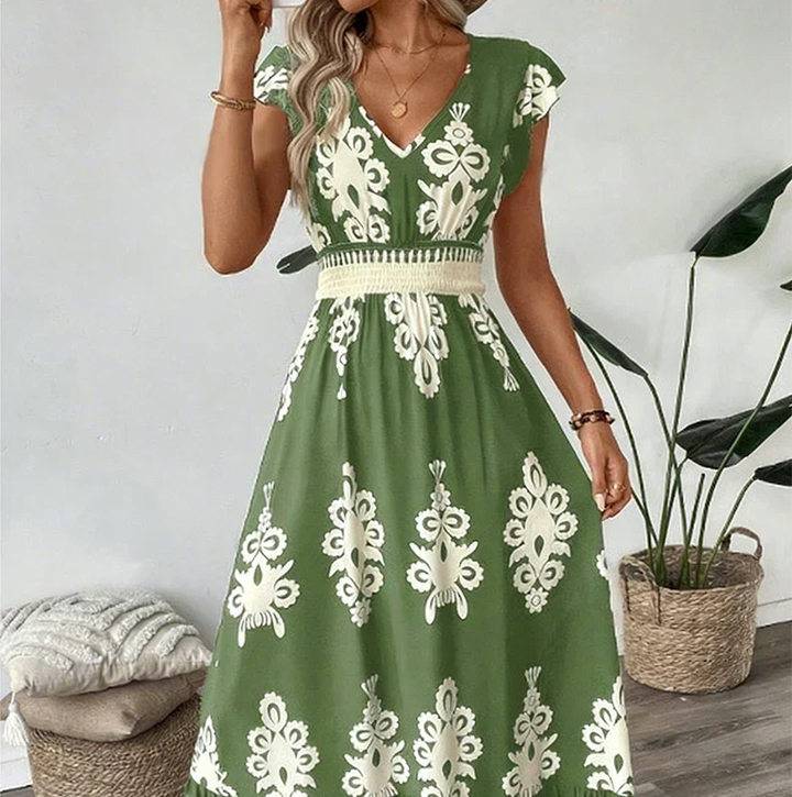 Candela | V-Neck Baroque Maxi Dress