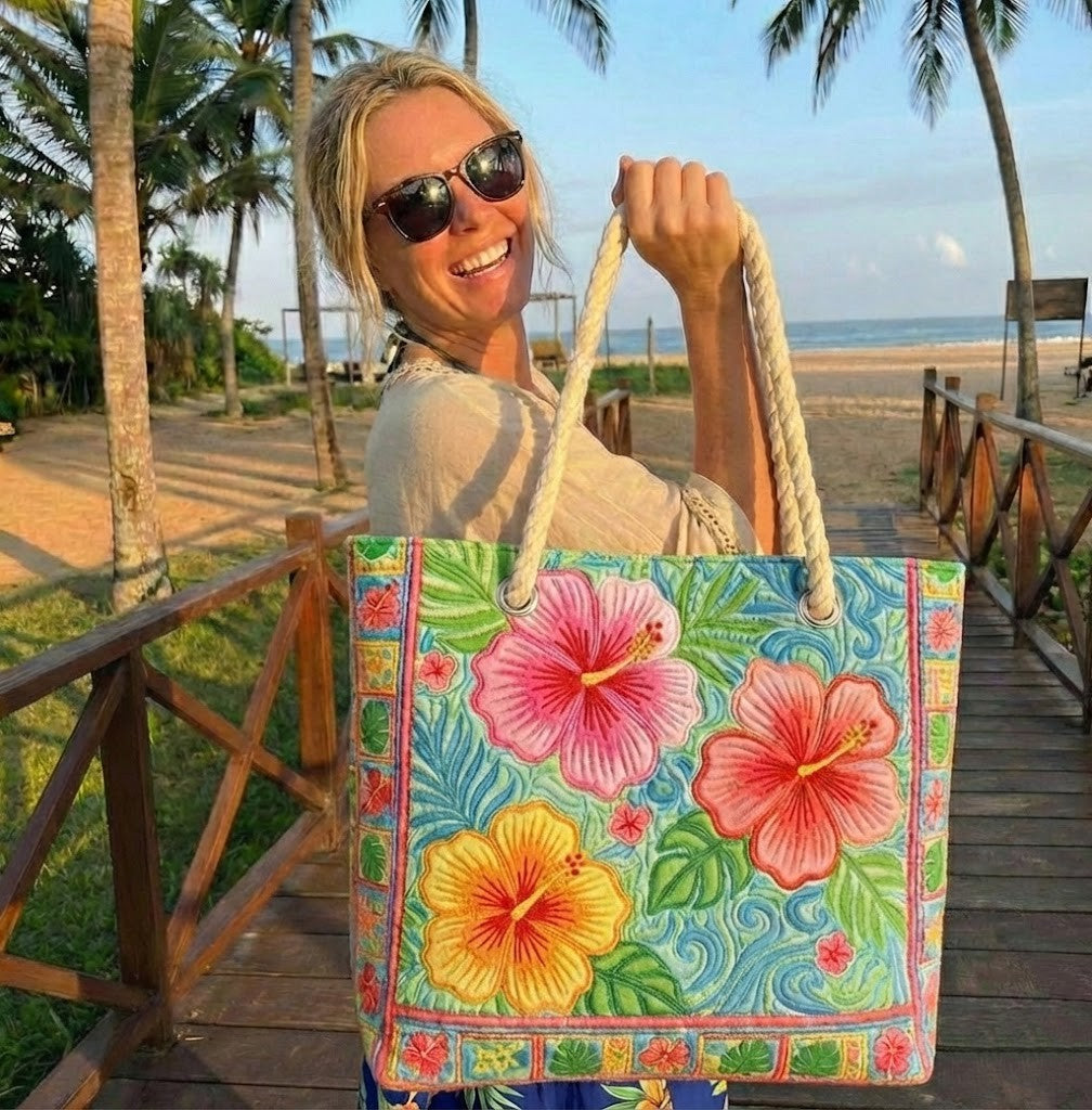 Tropical Floral Handmade Beach Tote