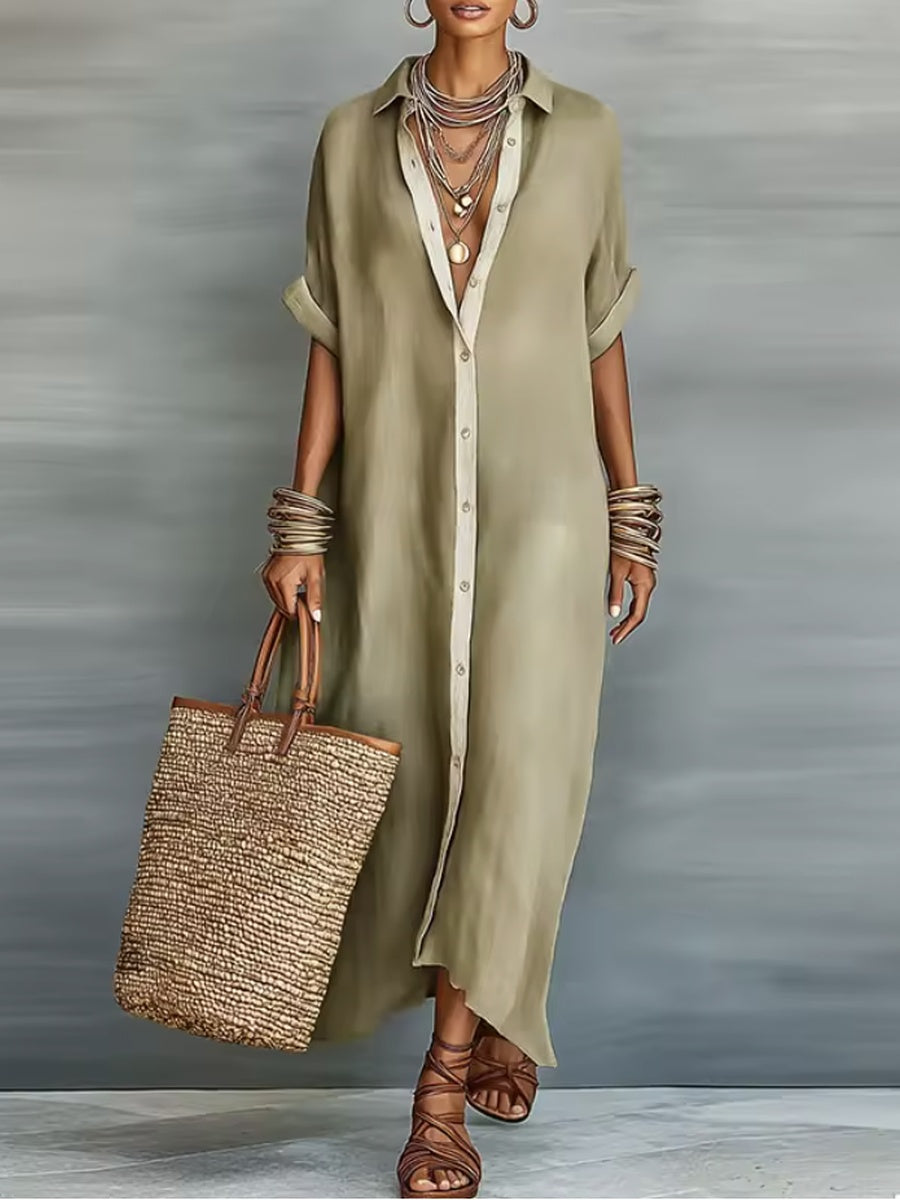 Manelle | Olive Green Maxi Dress with Sleek Minimalist Design
