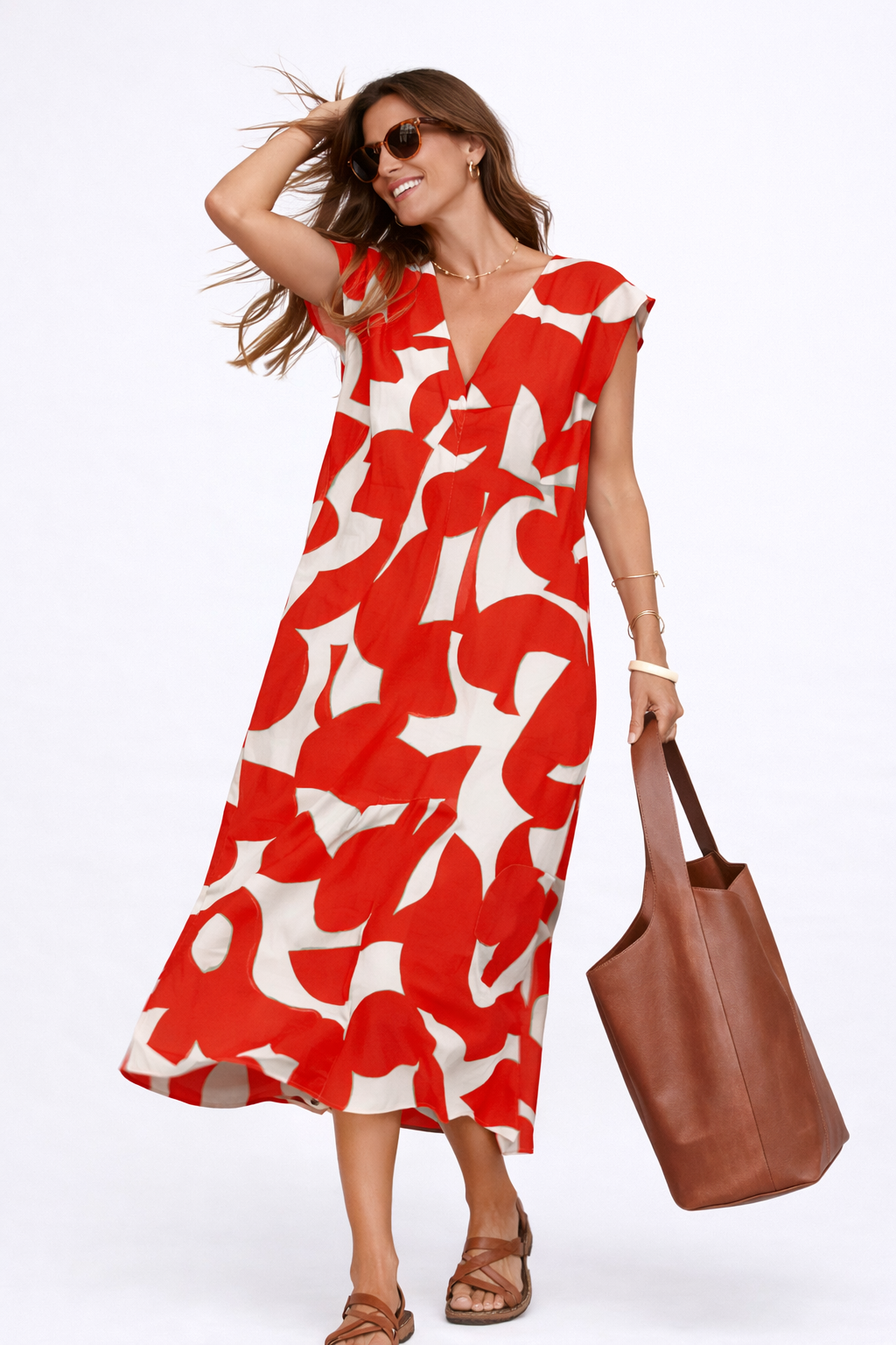 Camelia | Flowing Midi Dress with Bold Print