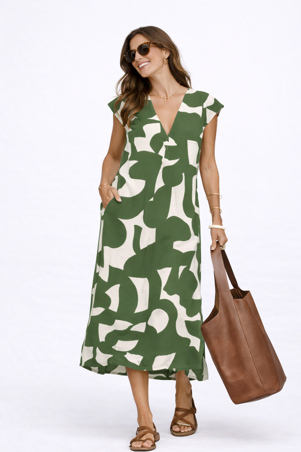 Camelia | Flowing Midi Dress with Bold Print