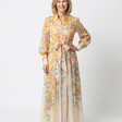 Petronella | Floral Print Sheer Long Sleeve Belted Button-Front Maxi Dress