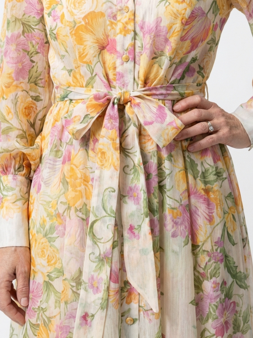 Cressida | Long Sleeve Floral Maxi Dress in Sheer Fabric