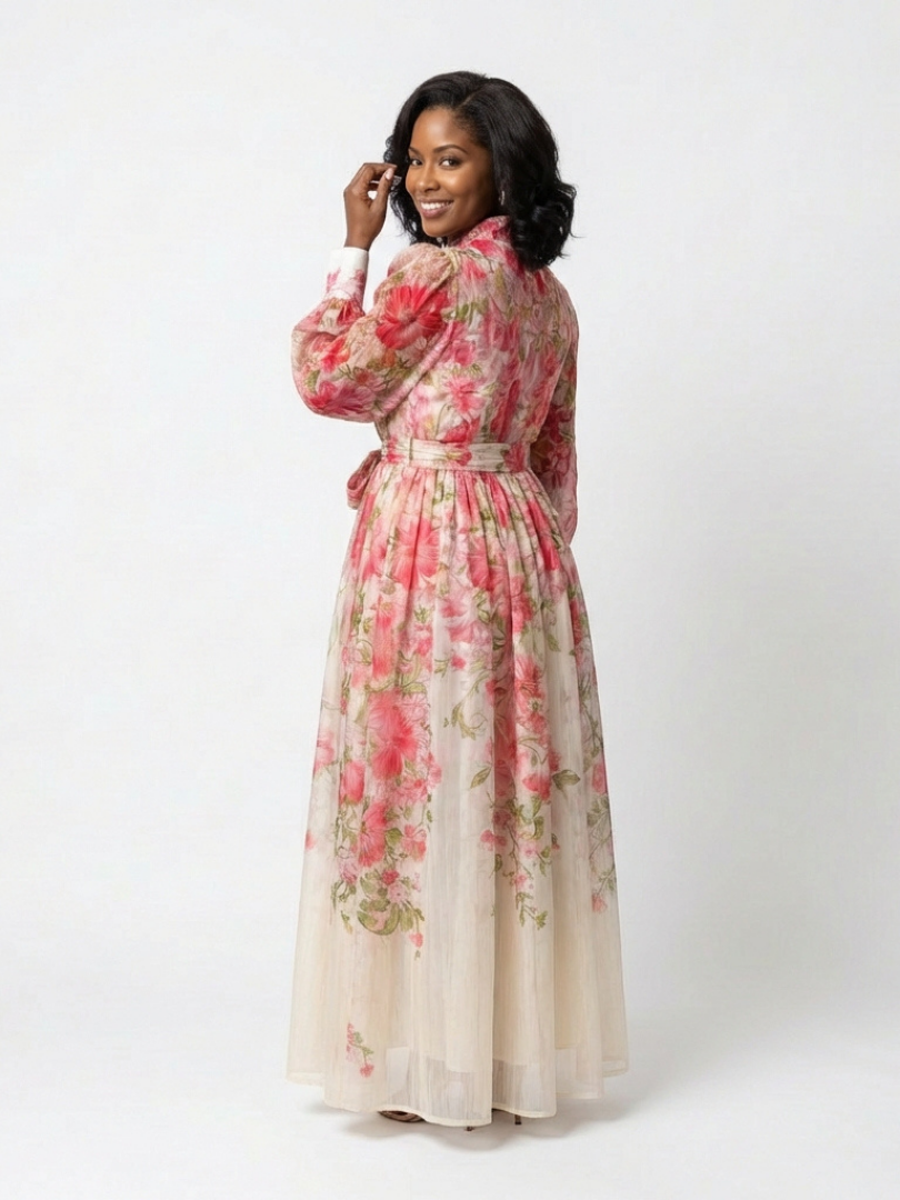 Cressida | Long Sleeve Floral Maxi Dress in Sheer Fabric