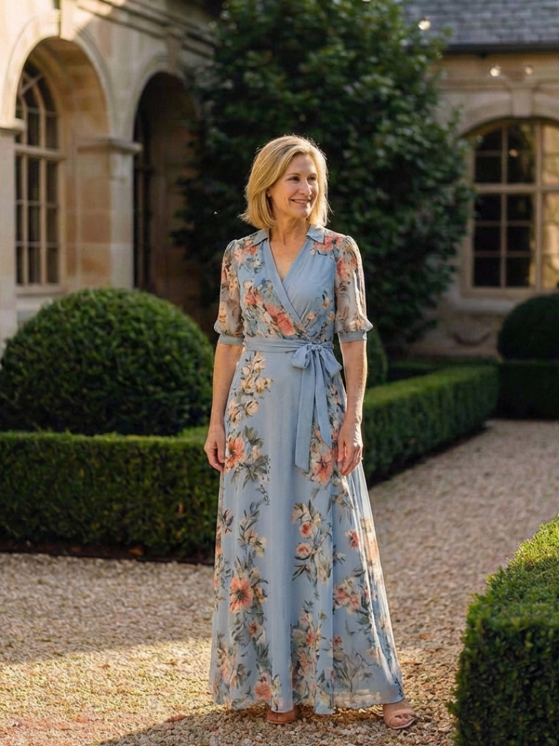 Elowen | V-Neck Maxi Dress with Floral Wrap Design