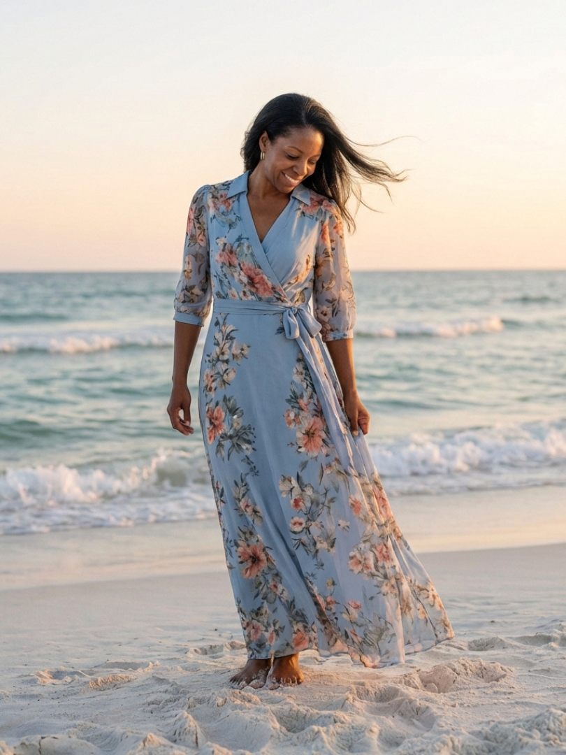 Elowen | V-Neck Maxi Dress with Floral Wrap Design